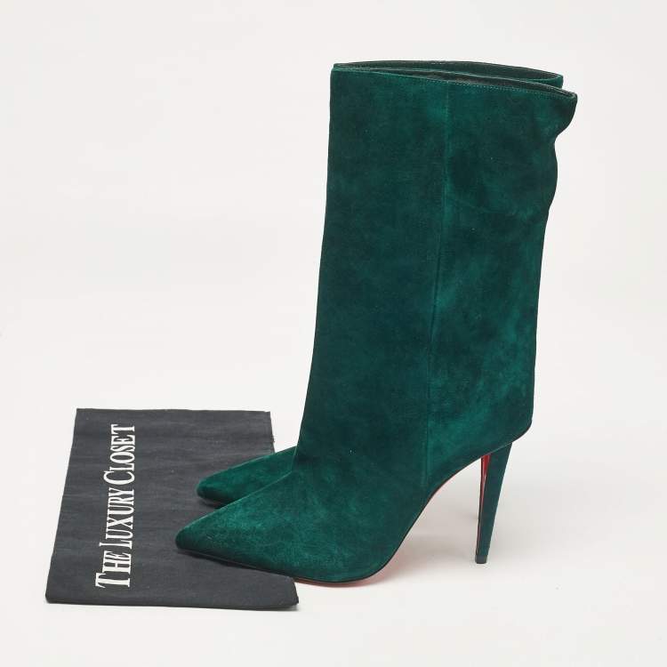 مملوكة مسبقًا Christian Louboutin Green Suede Kate Botta Ankle Length Boots 37.5