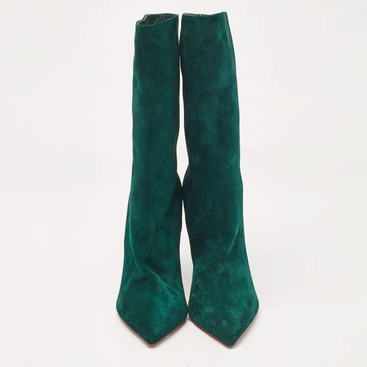 مملوكة مسبقًا Christian Louboutin Green Suede Kate Botta Ankle Length Boots 37.5