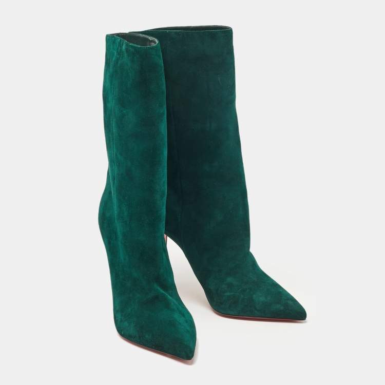 مملوكة مسبقًا Christian Louboutin Green Suede Kate Botta Ankle Length Boots 37.5