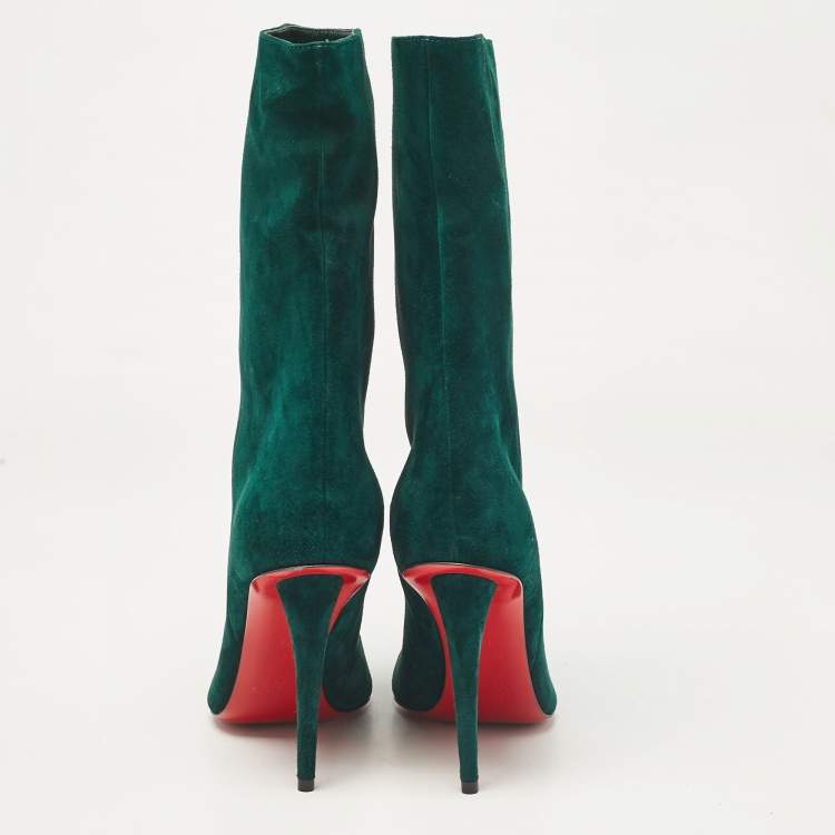 مملوكة مسبقًا Christian Louboutin Green Suede Kate Botta Ankle Length Boots 37.5