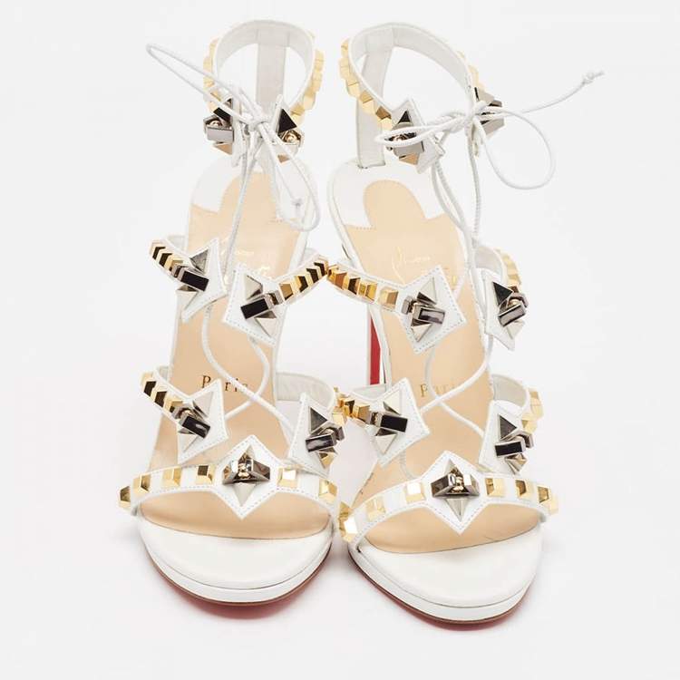 Pre Owned Christian Louboutin White Leather Multiplaticool Sandals Size 39.5