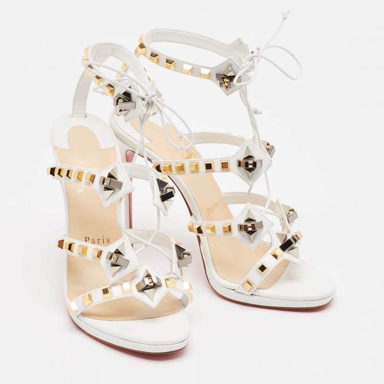 Pre Owned Christian Louboutin White Leather Multiplaticool Sandals Size 39.5