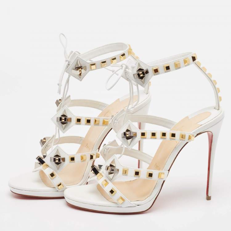 Pre Owned Christian Louboutin White Leather Multiplaticool Sandals Size 39.5