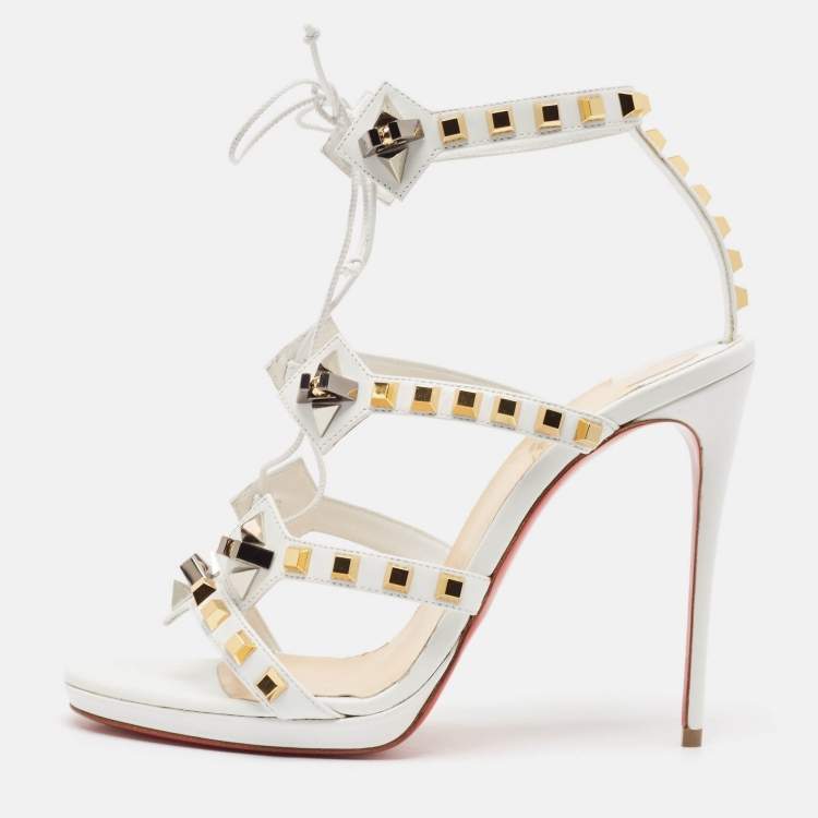 Pre Owned Christian Louboutin White Leather Multiplaticool Sandals Size 39.5