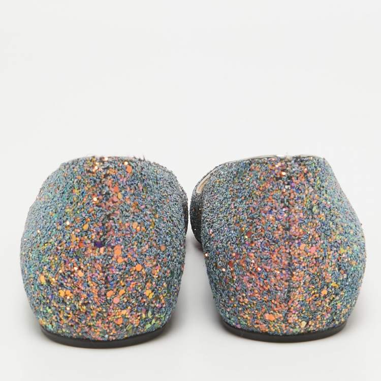 Pre Owned Christian Louboutin Multicolor Glitter Kate Ballet Flats Size 35
