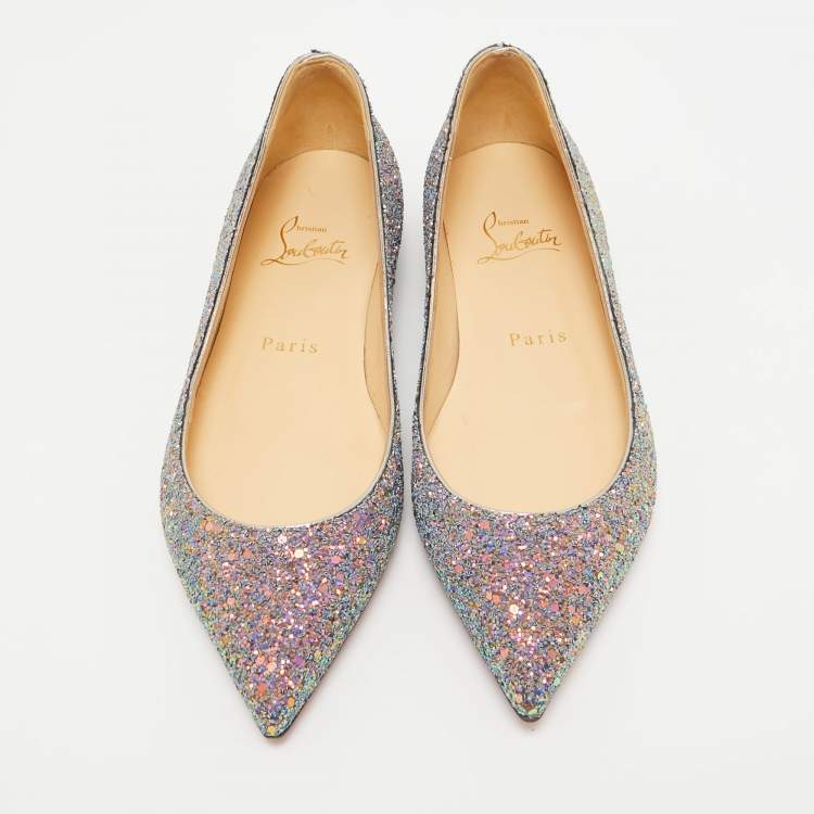Pre Owned Christian Louboutin Multicolor Glitter Kate Ballet Flats Size 35