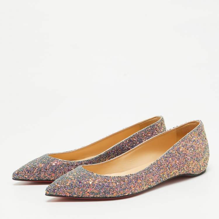 Pre Owned Christian Louboutin Multicolor Glitter Kate Ballet Flats Size 35