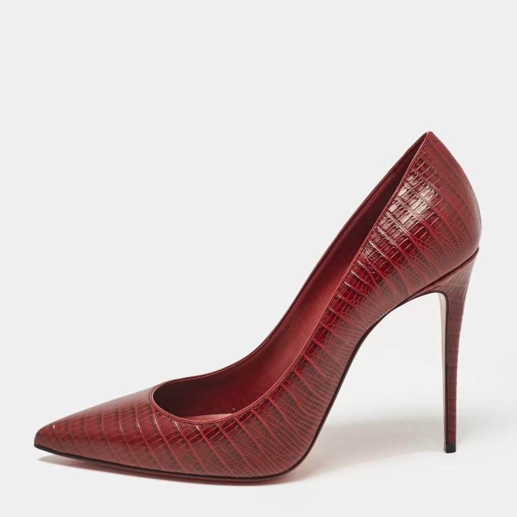 Pre Owned Christian Louboutin Burgundy Lizard Embossed Leather Kate Pumps Size 40