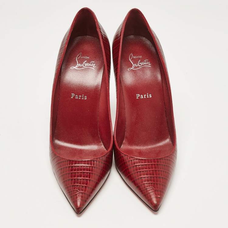 Pre Owned Christian Louboutin Burgundy Lizard Embossed Leather Kate Pumps Size 40