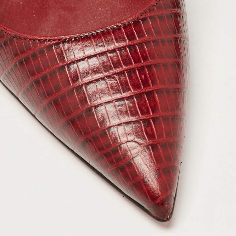 Pre Owned Christian Louboutin Burgundy Lizard Embossed Leather Kate Pumps Size 40