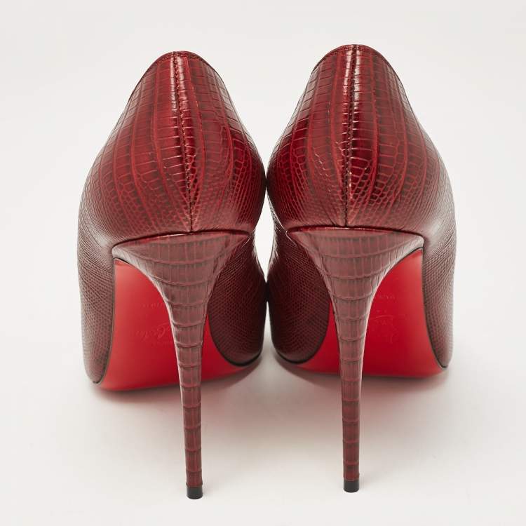 Pre Owned Christian Louboutin Burgundy Lizard Embossed Leather Kate Pumps Size 40