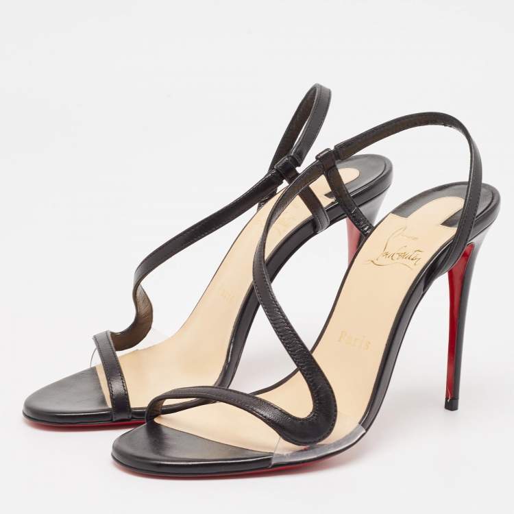 Pre Owned Christian Louboutin Black Leather Rosalie Sandals Size 37.5