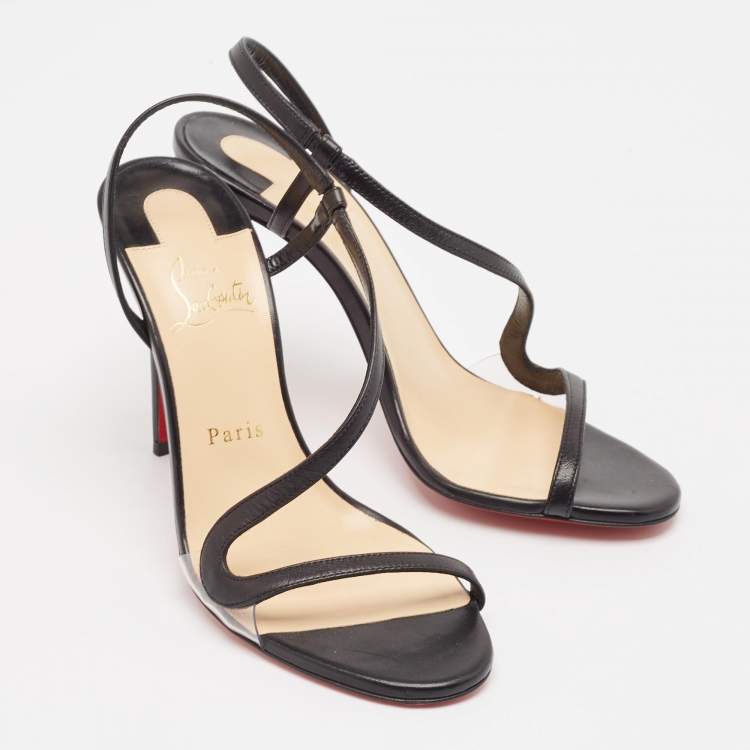 Pre Owned Christian Louboutin Black Leather Rosalie Sandals Size 37.5
