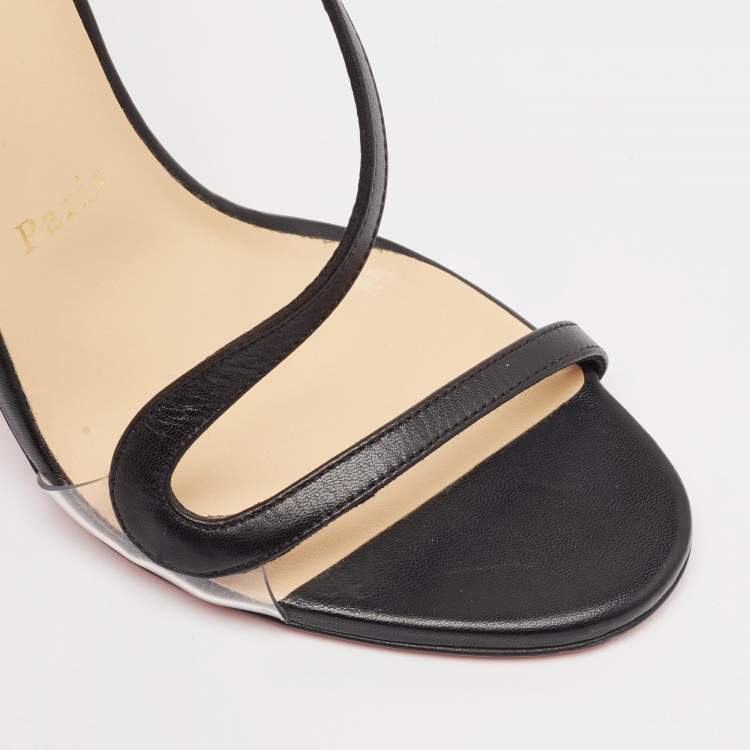 Pre Owned Christian Louboutin Black Leather Rosalie Sandals Size 37.5