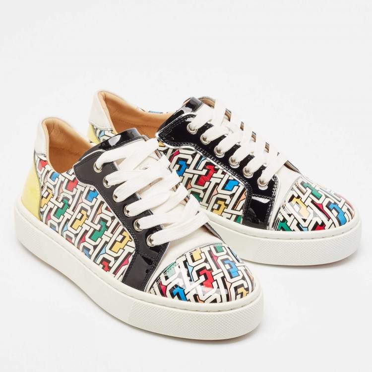Pre Owned Christian Louboutin Multicolor Printed Patent Leather Vieirissima Sneakers Size 37