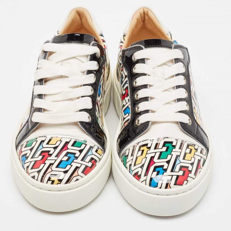 Pre Owned Christian Louboutin Multicolor Printed Patent Leather Vieirissima Sneakers Size 37