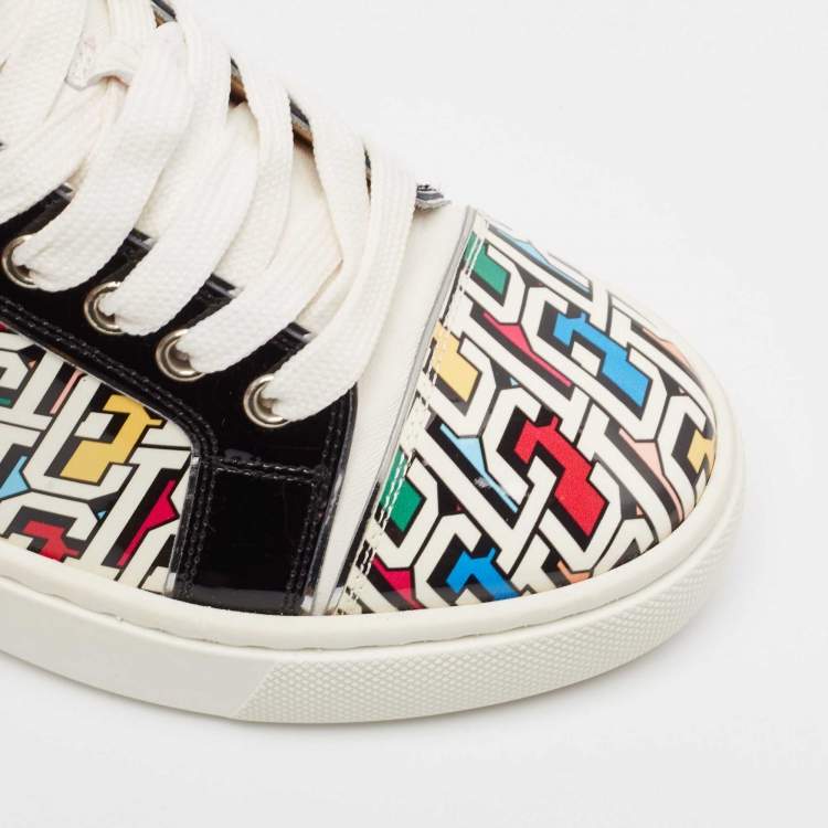 Pre Owned Christian Louboutin Multicolor Printed Patent Leather Vieirissima Sneakers Size 37