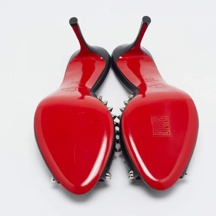 Pre Owned Christian Louboutin Black Leather Me Dolly Spike Mules Size 38.5