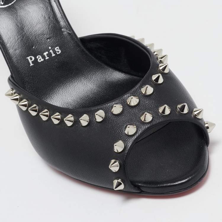 Pre Owned Christian Louboutin Black Leather Me Dolly Spike Mules Size 38.5
