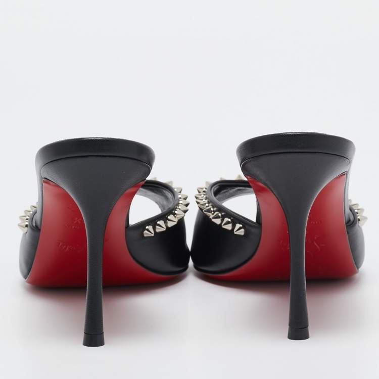 Pre Owned Christian Louboutin Black Leather Me Dolly Spike Mules Size 38.5