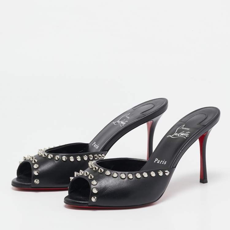 Pre Owned Christian Louboutin Black Leather Me Dolly Spike Mules Size 38.5