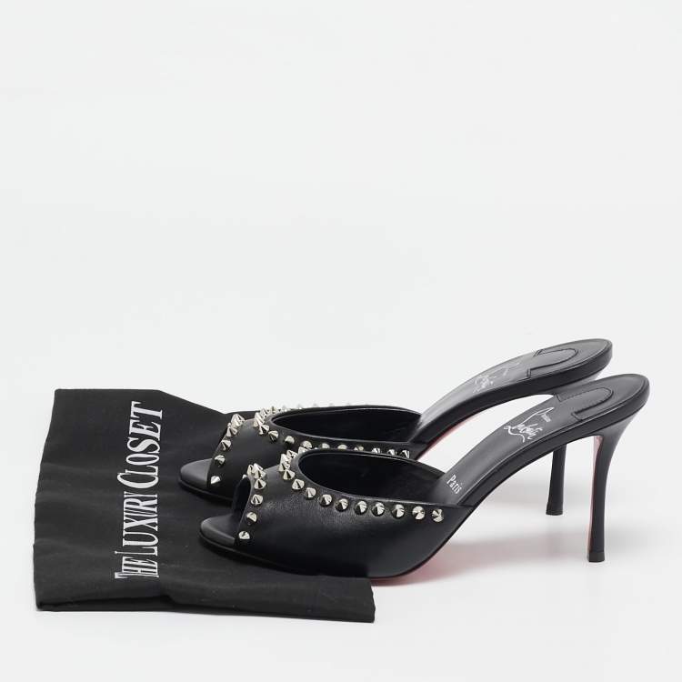 Pre Owned Christian Louboutin Black Leather Me Dolly Spike Mules Size 38.5