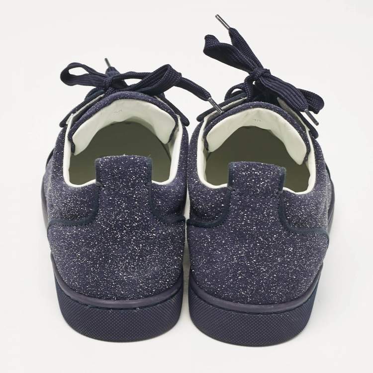 Pre Owned Christian Louboutin Navy Blue Glitter Suede Louis Junior Low Top Sneakers Size 40