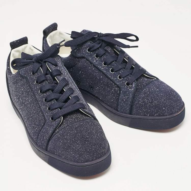 Pre Owned Christian Louboutin Navy Blue Glitter Suede Louis Junior Low Top Sneakers Size 40