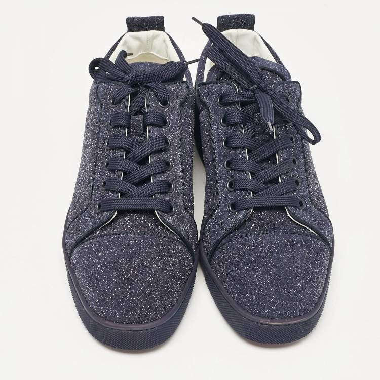 Pre Owned Christian Louboutin Navy Blue Glitter Suede Louis Junior Low Top Sneakers Size 40