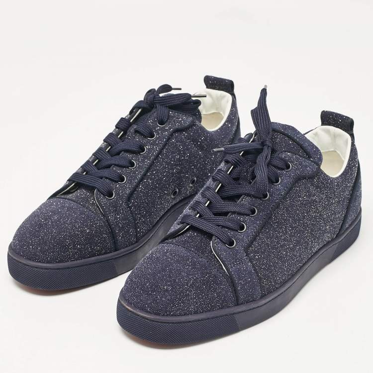 Pre Owned Christian Louboutin Navy Blue Glitter Suede Louis Junior Low Top Sneakers Size 40