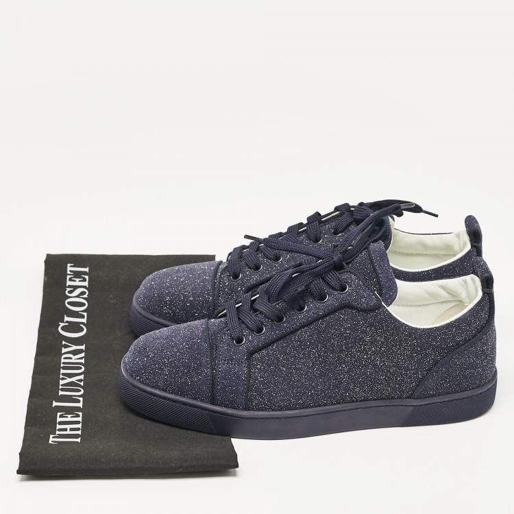 Pre Owned Christian Louboutin Navy Blue Glitter Suede Louis Junior Low Top Sneakers Size 40