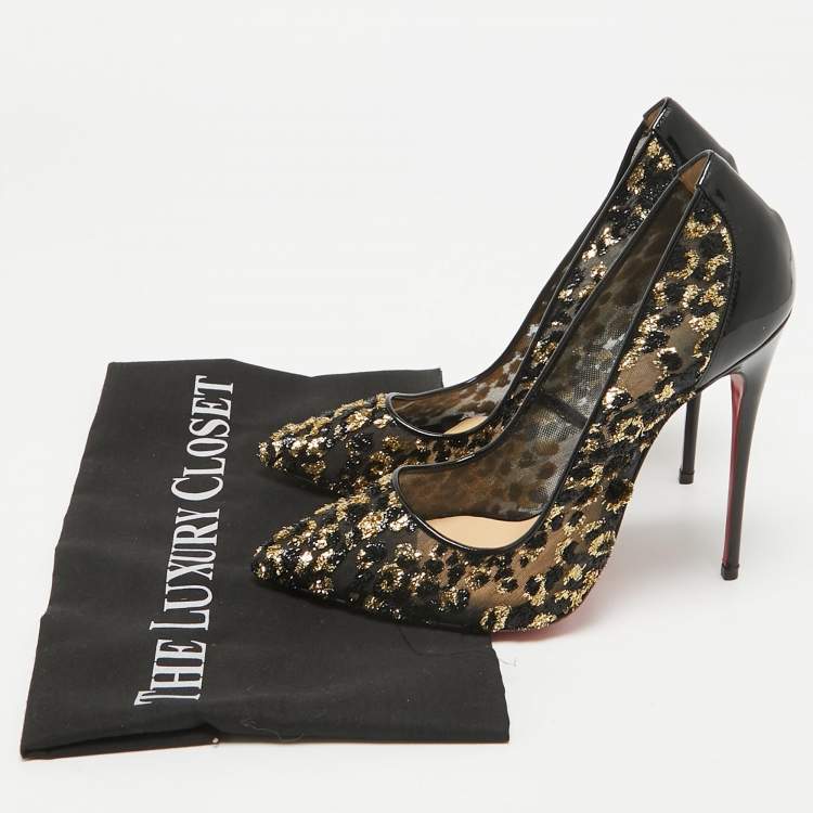 Pre Owned Christian Louboutin Black Lurex Fabric and Patent Leather Follies Pumps Size 37