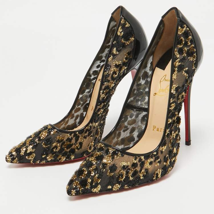 Pre Owned Christian Louboutin Black Lurex Fabric and Patent Leather Follies Pumps Size 37