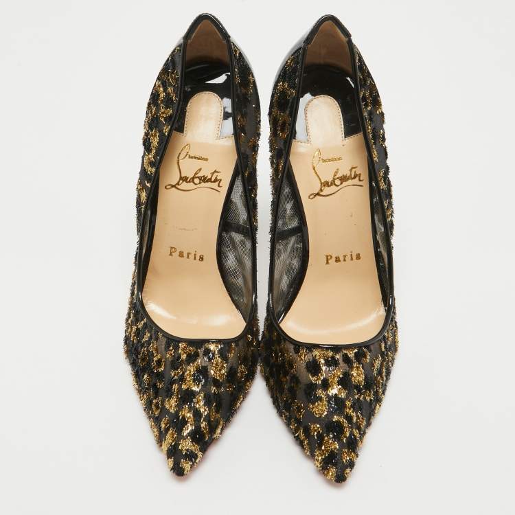 Pre Owned Christian Louboutin Black Lurex Fabric and Patent Leather Follies Pumps Size 37