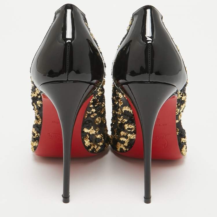 Pre Owned Christian Louboutin Black Lurex Fabric and Patent Leather Follies Pumps Size 37