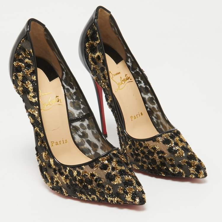 Pre Owned Christian Louboutin Black Lurex Fabric and Patent Leather Follies Pumps Size 37