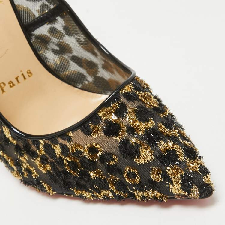 Pre Owned Christian Louboutin Black Lurex Fabric and Patent Leather Follies Pumps Size 37