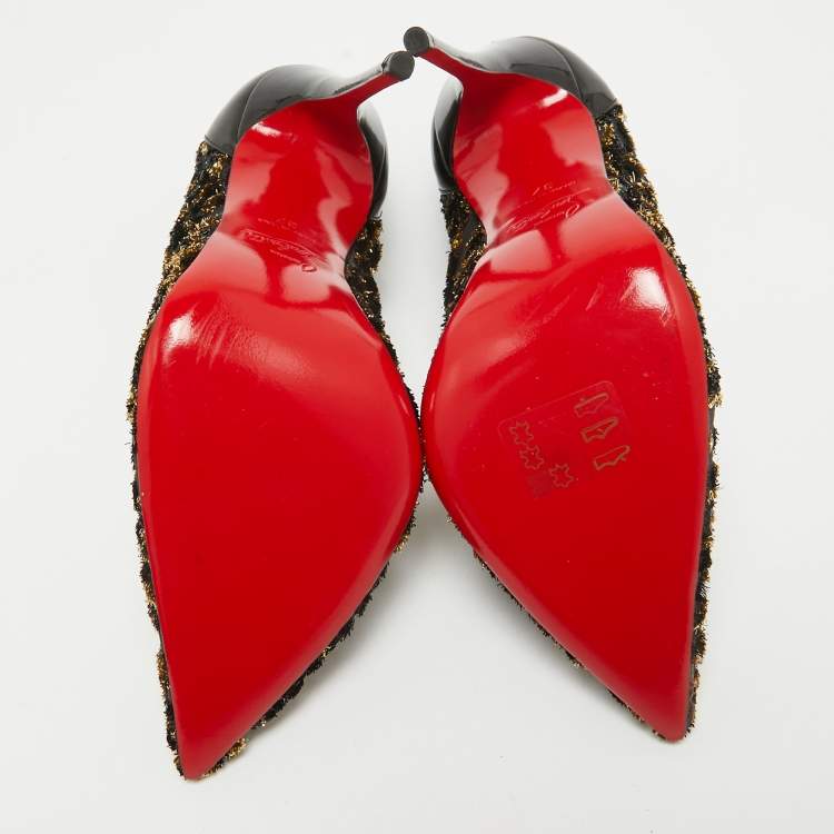 Pre Owned Christian Louboutin Black Lurex Fabric and Patent Leather Follies Pumps Size 37