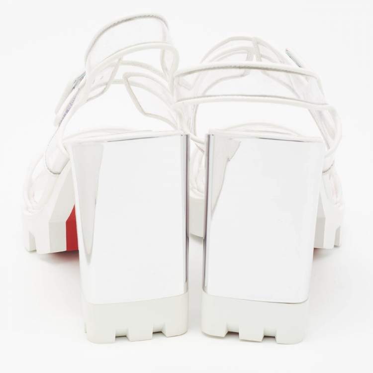 Pre Owned Christian Louboutin White PVC and Leather Duniss Ankle Strap Sandals Size 36.5