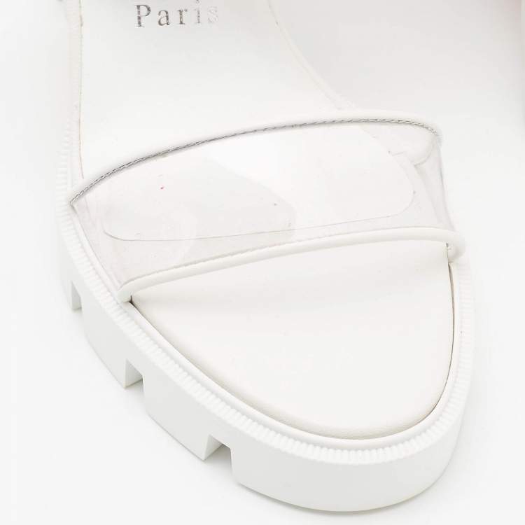 Pre Owned Christian Louboutin White PVC and Leather Duniss Ankle Strap Sandals Size 36.5