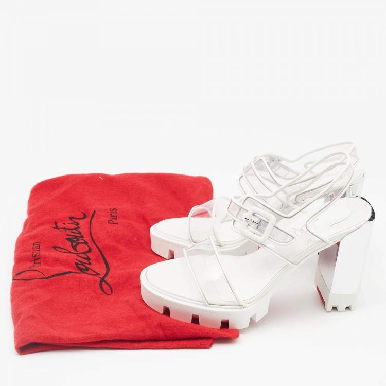 Pre Owned Christian Louboutin White PVC and Leather Duniss Ankle Strap Sandals Size 36.5