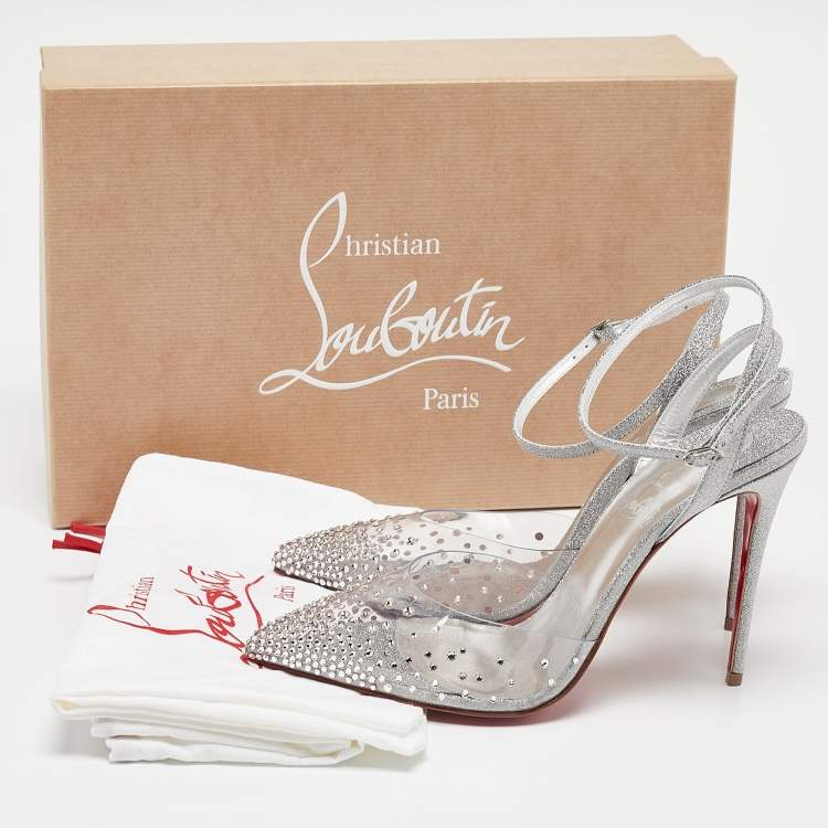 مملوكة مسبقًا Christian Louboutin Transparent PVC and Glitter Spikaqueen Pumps Size 38.5