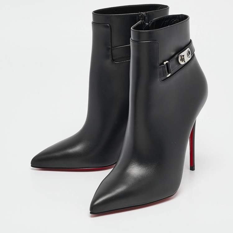 Pre Owned Christian Louboutin Black Leather Lock So Kate Booties Size 38.5