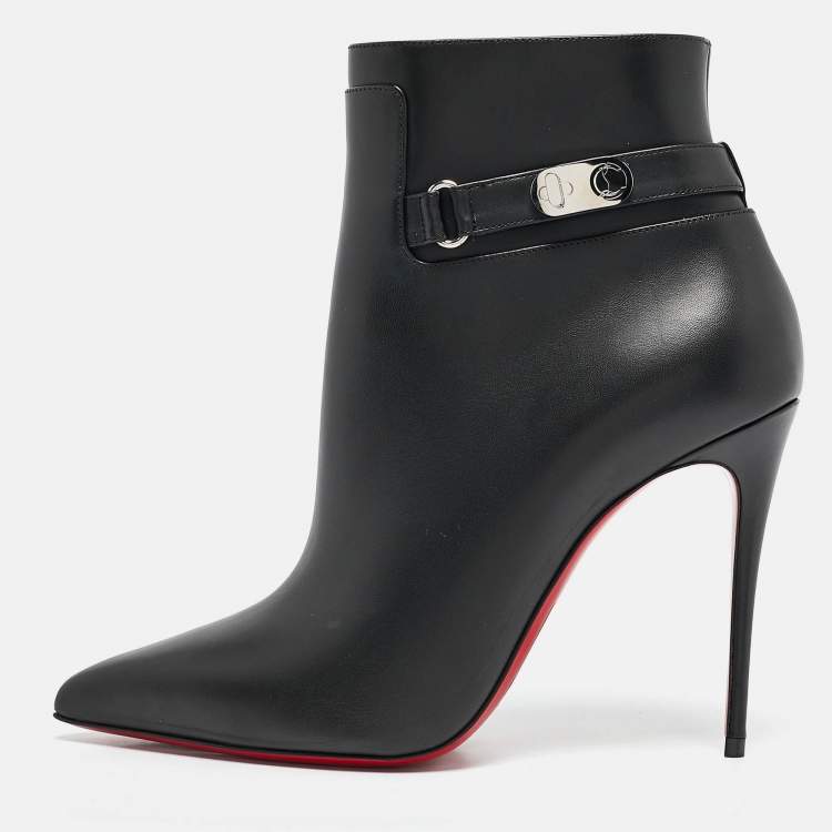Pre Owned Christian Louboutin Black Leather Lock So Kate Booties Size 38.5