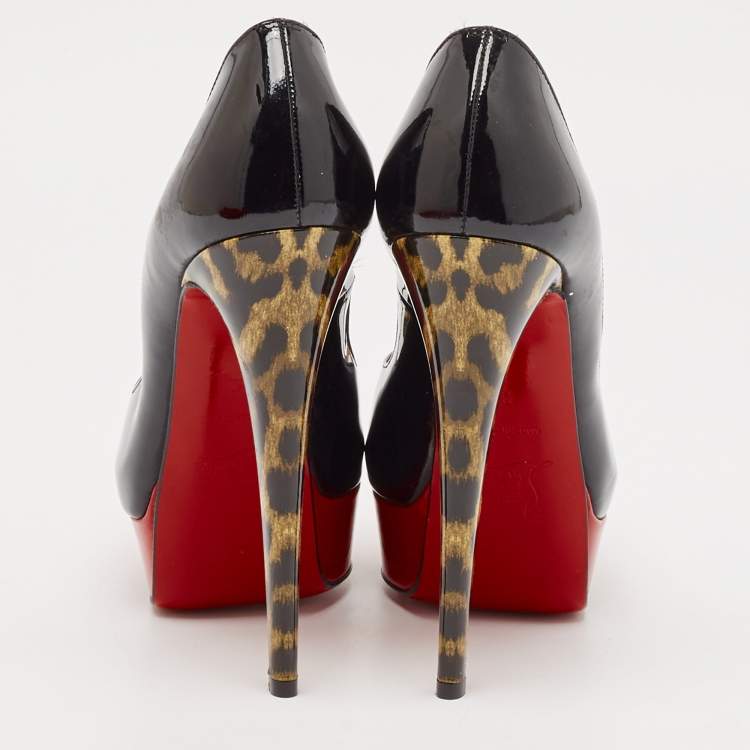 Pre Owned Christian Louboutin Black Patent Leather Lady Peep Toe Platform Pumps Size 35