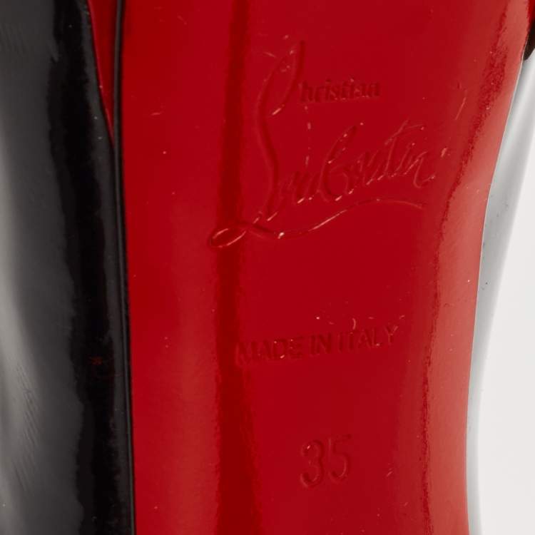 Pre Owned Christian Louboutin Black Patent Leather Lady Peep Toe Platform Pumps Size 35