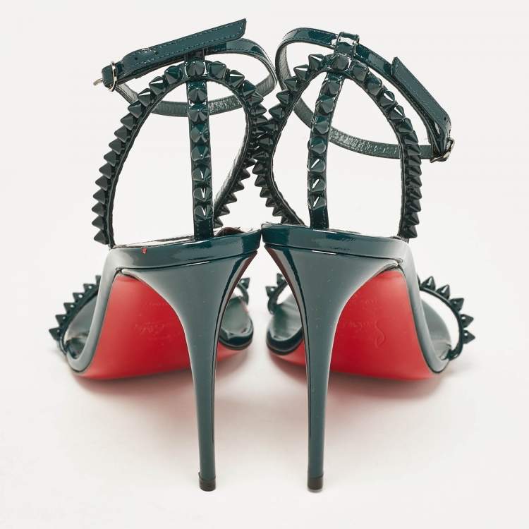 Pre Owned Christian Louboutin Green Patent Leather So Me Ankle Strap Sandals Size 36