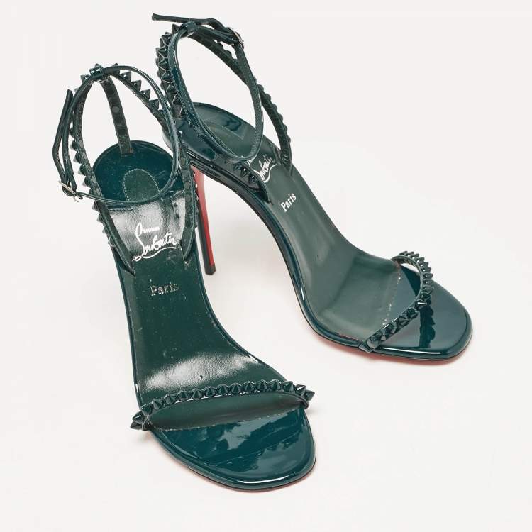 Pre Owned Christian Louboutin Green Patent Leather So Me Ankle Strap Sandals Size 36
