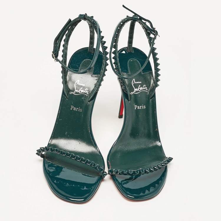 Pre Owned Christian Louboutin Green Patent Leather So Me Ankle Strap Sandals Size 36