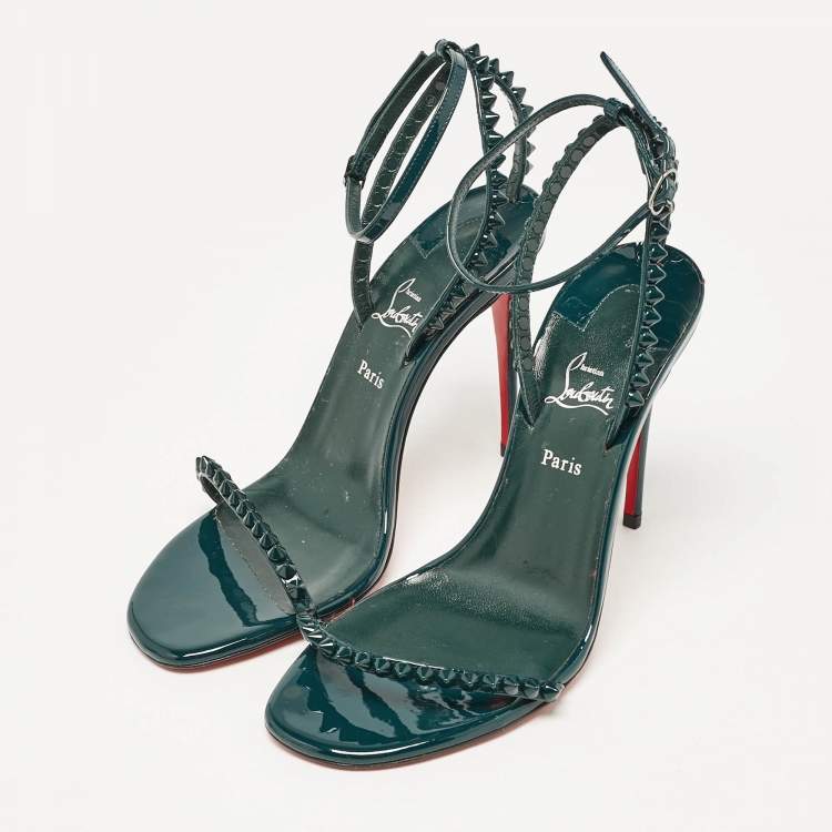 Pre Owned Christian Louboutin Green Patent Leather So Me Ankle Strap Sandals Size 36